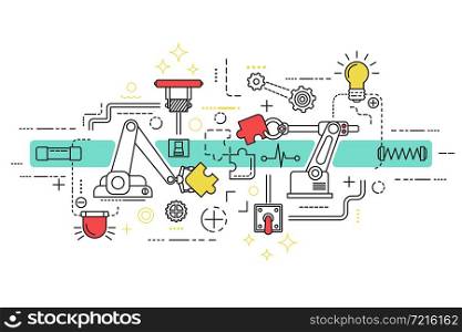 Assembly line art with isolated elements and icons combined in colored composition vector illustration . Assembly Line Art