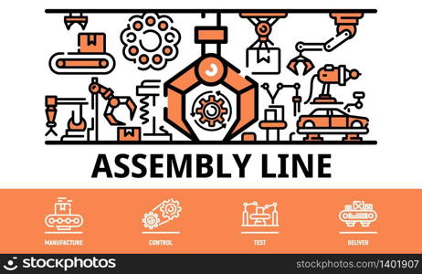 Assembly line banner. Outline illustration of assembly line vector banner for web design. Assembly line banner, outline style