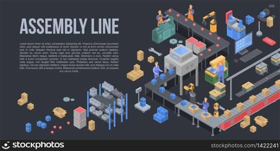 Assembly line factory concept background. Isometric illustration of assembly line factory vector concept background for web design. Assembly line factory concept background, isometric style