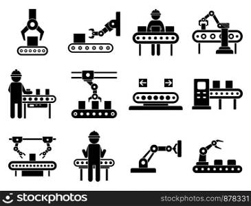 Assembly line icons set. Simple set of assembly line vector icons for web design on white background. Assembly line icons set, simple style