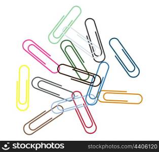 Assembly of paper clips of the various form, size and colour.