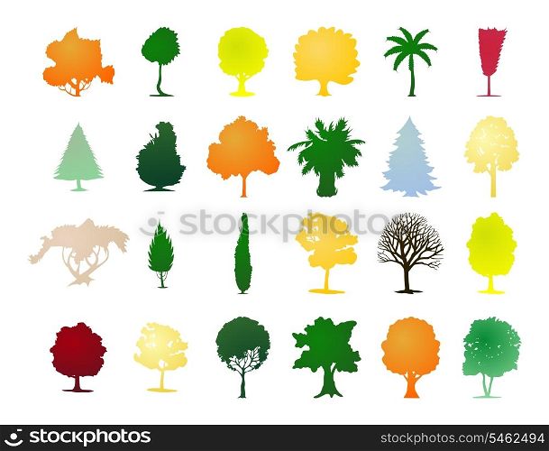 Assembly of trees. One-ton trees of Different colour. A vector illustration