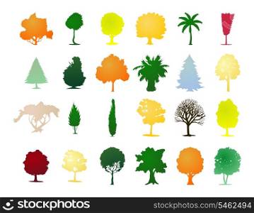 Assembly of trees. One-ton trees of Different colour. A vector illustration