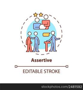 Assertive concept icon. Communication style abstract idea thin line illustration. Direct conversation. Show mutual respect. Isolated outline drawing. Editable stroke. Arial, Myriad Pro-Bold fonts used. Assertive concept icon