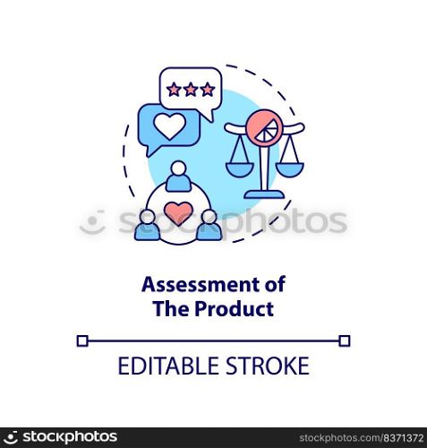 Assessment of product concept icon. Sensory impact on customer behavior abstract idea thin line illustration. Isolated outline drawing. Editable stroke. Arial, Myriad Pro-Bold fonts used. Assessment of product concept icon