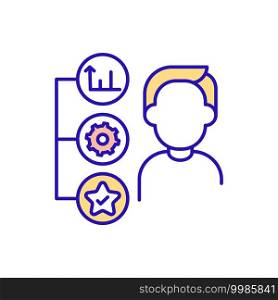 Assessment of working conditions RGB color icon. Bonuses, mechanism of work and improving job skills. Explanation of responsibilities in office. New worker. Isolated vector illustration. Assessment of working conditions RGB color icon