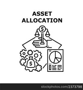 Asset Allocation Vector Icon Concept. Asset Allocation Accountant Occupation For Money Working And Earning Wealth. Researching Company Annual Financial Report And Diagram Black Illustration. Asset Allocation Vector Concept Black Illustration