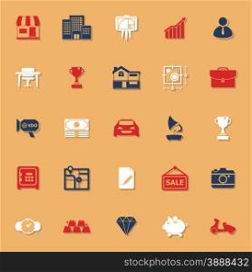 Asset and property classic color icons with shadow, stock vector