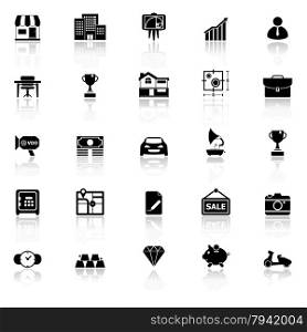 Asset and property icons with reflect on white background, stock vector