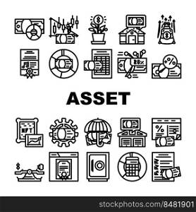 asset management digital business icons set vector. finance technology, data financial money, investment fund, wealth system company asset management digital business black contour illustrations. asset management digital business icons set vector