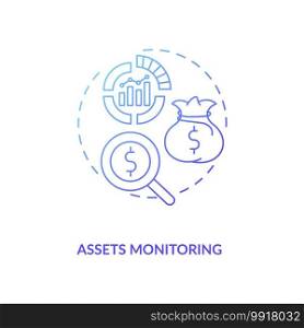 Assets monitoring concept icon. Asset management benefit idea thin line illustration. Verifying location and status. Remote monitoring and control. Vector isolated outline RGB color drawing. Assets monitoring concept icon
