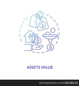 Assets valuation concept icon. Assets inventory idea thin line illustration. Financial records. Determining fair market value. Identifying right price. Vector isolated outline RGB color drawing. Assets valuation concept icon