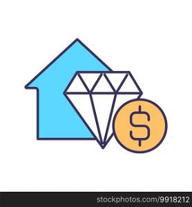 Assets value RGB color icon. Investment in property. Home price. Monetary value. Real estate. Home mortgage. Specific property and land. Determining fair market cost. Isolated vector illustration. Assets value RGB color icon