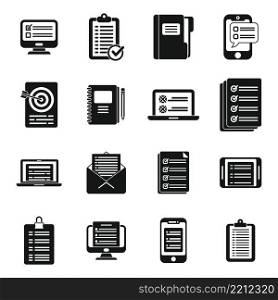 Assignment icons set simple vector. Fast exam. Business agenda. Assignment icons set simple vector. Fast exam