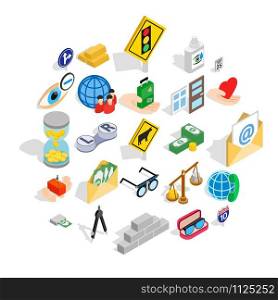Assistance icons set. Isometric set of 25 assistance vector icons for web isolated on white background. Assistance icons set, isometric style