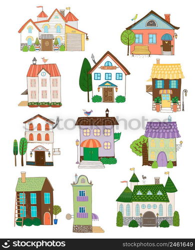 Assorted cute houses collection on white background