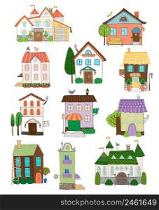 Assorted cute houses collection on white background