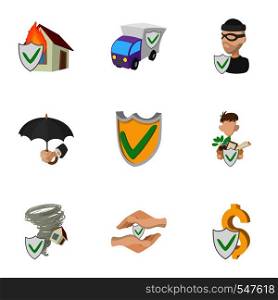 Assurance icons set. Cartoon illustration of 9 assurance vector icons for web. Assurance icons set, cartoon style
