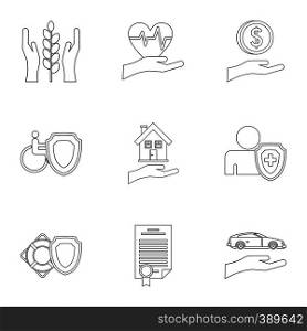 Assurance icons set. Outline illustration of 9 assurance vector icons for web. Assurance icons set, outline style