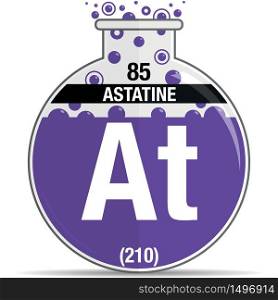 Astatine symbol on chemical round flask. Element number 85 of the Periodic Table of the Elements - Chemistry. Vector image