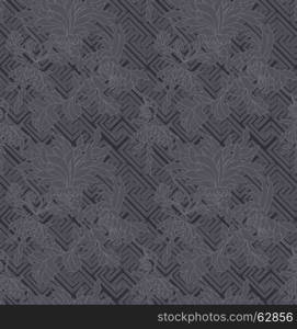 Aster flower deep gray on geometric pattern.Seamless pattern.