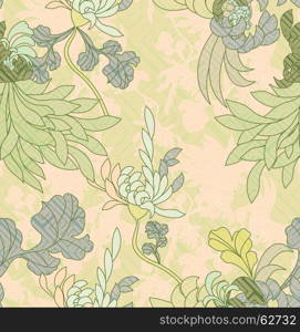 Aster flower light green with geometric pattern.Seamless pattern.