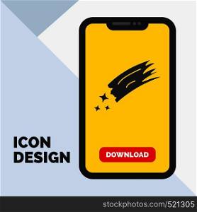Asteroid, astronomy, meteor, space, comet Glyph Icon in Mobile for Download Page. Yellow Background. Vector EPS10 Abstract Template background
