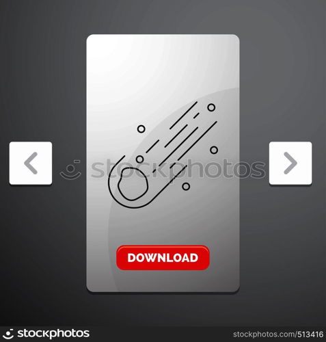 Asteroid, astronomy, meteor, space, comet Line Icon in Carousal Pagination Slider Design & Red Download Button. Vector EPS10 Abstract Template background