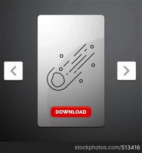 Asteroid, astronomy, meteor, space, comet Line Icon in Carousal Pagination Slider Design & Red Download Button. Vector EPS10 Abstract Template background