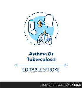 Asthma and tuberculosis concept icon. Chronic respiratory illness idea thin line illustration. Pulmonary disease symptoms and treatment. Vector isolated outline RGB color drawing. Editable stroke. Asthma and tuberculosis concept icon