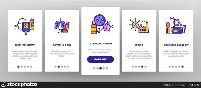 Asthma Illness Vector Onboarding Mobile App Page Screen. Asthma Medical Condition Symptoms. Asthmatic Disease Reasons, Treatment. Viruses Affecting Lungs, Respiratory System Illustration. Asthma Illness Vector Onboarding Mobile App Page Screen