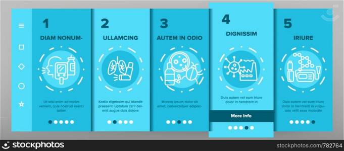 Asthma Illness Vector Onboarding Mobile App Page Screen. Asthma Medical Condition Symptoms. Asthmatic Disease Reasons, Treatment. Viruses Affecting Lungs, Respiratory System Illustration. Asthma Illness Vector Onboarding Mobile App Page Screen