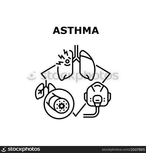 Astma allergy. bronchial disease. respiratory patient. medicine inhaler. allergic pain treatment astma vector concept black illustration. Astma icon vector illustration