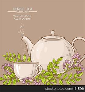 astragalus tea illustration. cup of astragalus tea and teapot background