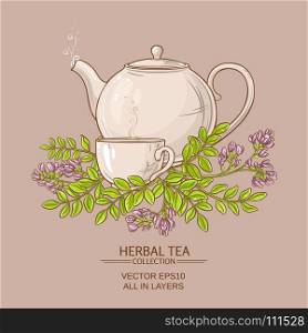 astragalus tea illustration. cup of astragalus tea and teapot illustration