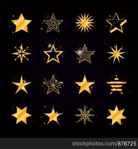 Astral stars vector set. Twinkle and light golden star icons. Twinkle and light golden star icons