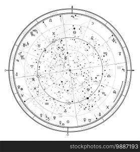 Astrological Celestial Map of The Northern Hemisphere. The General Global Universal Horoscope on January 1, 2021  00 00 GMT . Detailed chart with symbols and signs of Zodiac, planets, asteroids   etc.