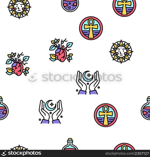 Astrological Objects Vector Seamless Pattern Thin Line Illustration. Astrological Objects Vector Seamless Pattern