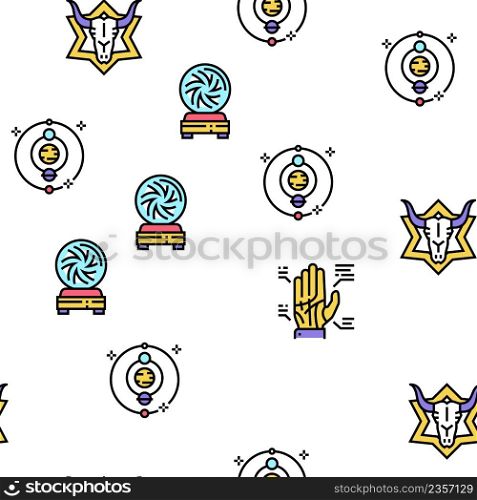 Astrological Objects Vector Seamless Pattern Thin Line Illustration. Astrological Objects Vector Seamless Pattern