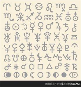 Astrological Signs of Zodiac, Planets, Asteroids, Aspects, Lunar phases, etc. (The Selenium Set of Main Astrological Symbols).