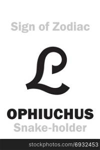 Astrology Alphabet: 13th Sign of Zodiac OPHIUCHUS / SERPENTARIUS (The Snake-holder). Hieroglyphics character sign (symbol used at the post-Soviet area in 90's).
