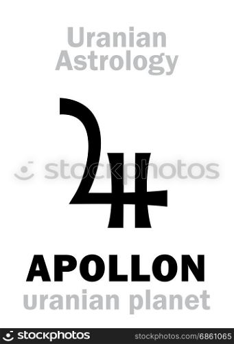 Astrology Alphabet: APOLLON, Uranian planet (trans-neptunian point). Hieroglyphics character sign (single symbol).