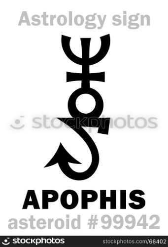 Astrology Alphabet: APOPHIS (Apep), dangerous asteroid #99942. Hieroglyphics character sign (single symbol).