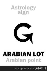 Astrology Alphabet: ARABIAN LOT (Pars Arabica), point of horoscope. Hieroglyphics character sign (single symbol).