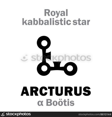 Astrology Alphabet  ARCTURUS  alpha Bootis ,  Custos Ursae   The Guardian of the Bear , arab.  Alchameth. Hieroglyphic sign  hermetic kabbalistic symbol by Cornelius Agrippa  Occult Philosophy , 1533 .