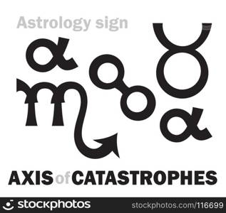 Astrology Alphabet: AXIS of CATASTROPHES (Axis catastropharum), line from Antares (alpha Scorpii) to Aldebaran (alpha Tauri). Hieroglyphics character sign (single symbol).