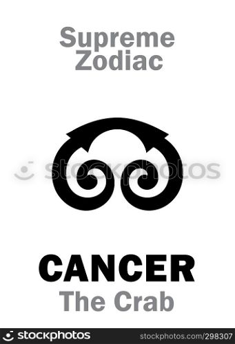 Astrology Alphabet: CANCER (The Crab), constellation Cancer. Sign of Supreme Zodiac (Internal circle). Hieroglyphic character (persian symbol).