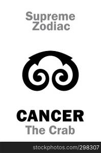 Astrology Alphabet: CANCER (The Crab), constellation Cancer. Sign of Supreme Zodiac (Internal circle). Hieroglyphic character (persian symbol).