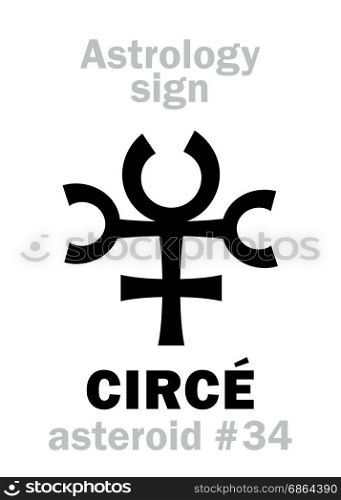Astrology Alphabet: CIRCE, asteroid #34. Hieroglyphics character sign (single symbol).