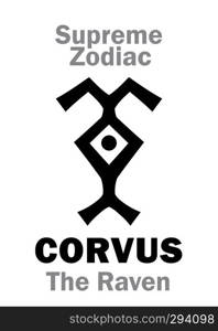 Astrology Alphabet  CORVUS  The Raven , constellation Phoenix / Corvus   The prophetic bird  . Sign of Supreme Zodiac  External circle . Hieroglyphic character  persian symbol .